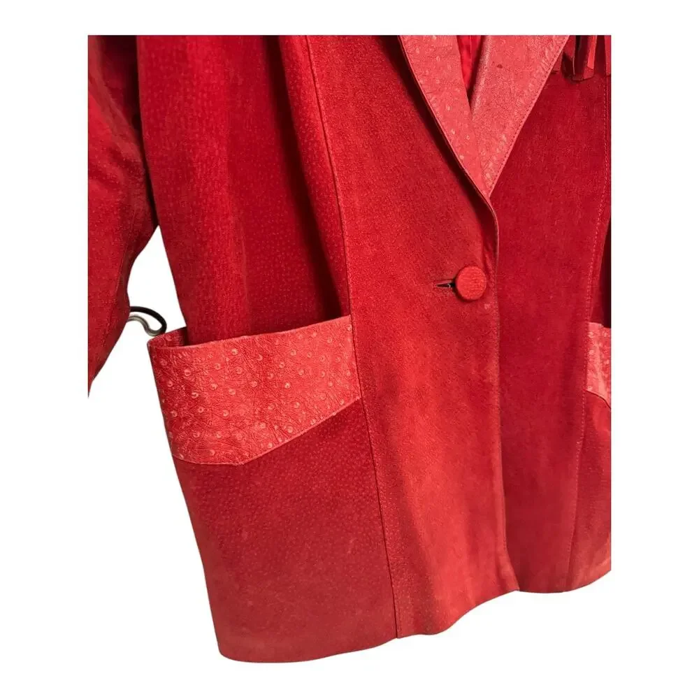 Vintage 1980s Avanti Red Suede Western Fringe Frontier Leather Coat medium - Picture 7 of 16
